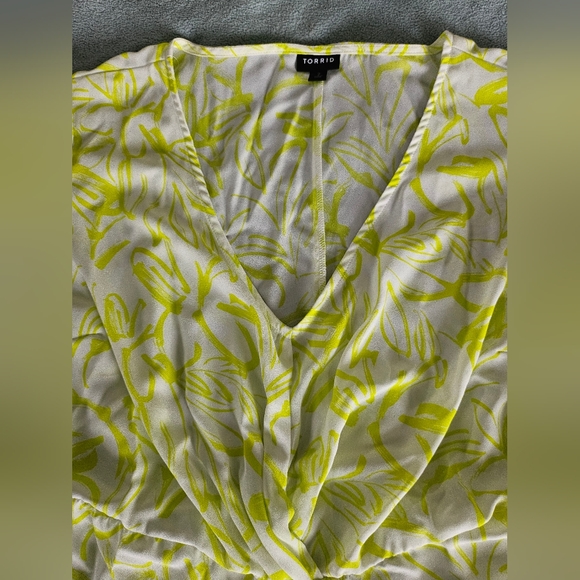 Torrid Georgette Twist Surplice Flutter Sleeve Blouse, Floral Green, 2X, NWOT - Picture 6 of 12